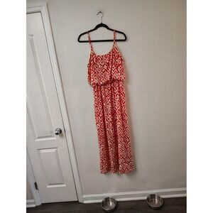 Magic Red White Ikat Print Maxi Dress Sleeveless Elastic Waist Boho Womens Large